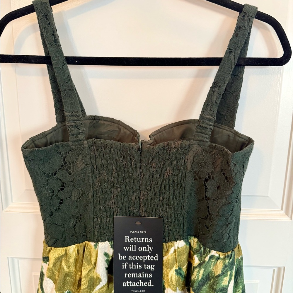 Tuckernuck Dark Green Lace Bodice Floral Maxi Dress with Olive Rose Print - Picture 3 of 4